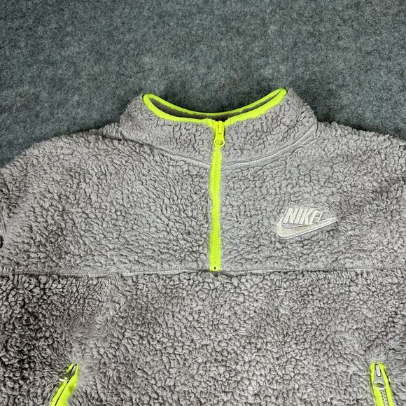 Nike Jacket Women’s L Deep Pile Shaggy Swoosh Fleece Sherpa Crop Pullover Neon - Picture 3 of 8